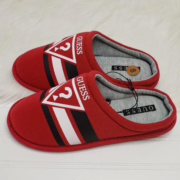 GUESS Men's Slip-On Slippers Red Black White Gray Size 8 - Picture 1 of 5